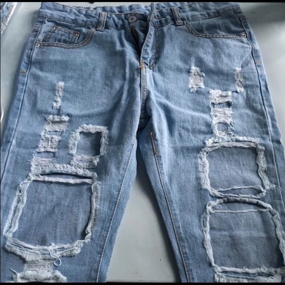Distressed Faded Boyfriend Mom Denim Jeans